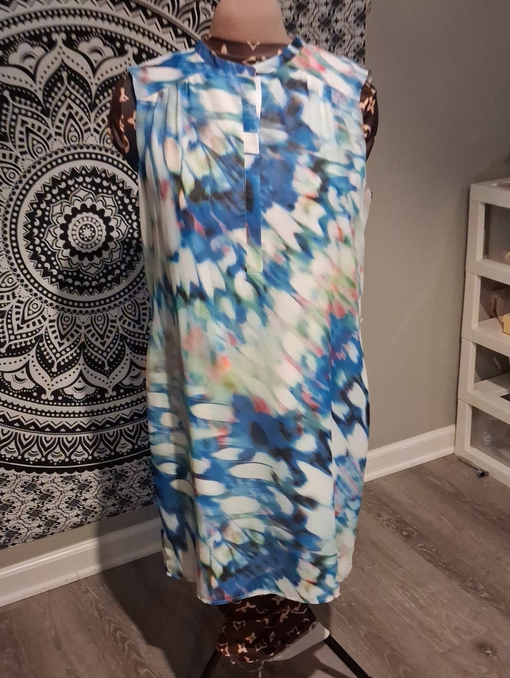 Worthington A-Line Skirt Dress in Blue Multi Abstract Print